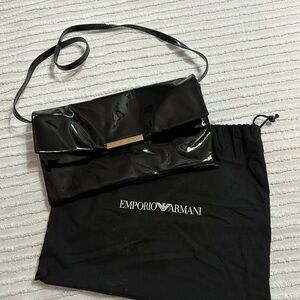 Emporio Armani‎ Black Patent Leather Clutch/Shoulder Bag detachable strap NWOT